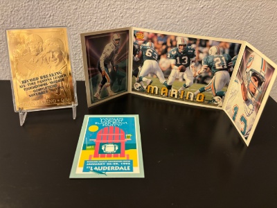 DAN MARINO 23 Kt Gold Card w/ Stand - Worlds Largest Super Bowl Party Card & Dan Marino Tri Fold Car