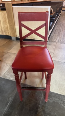 Wood Indoor Seating Bar Stools - Red Bar Stool - Wood Frame W/ Cushion