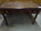 ANTIQUE PARTNERS DESK - HAND HEWN SOLID TOP, 2 SMALL DRAWERS ON EACH SIDE