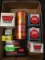 9 ASSORTED RELOADING ITEMS: (2) HERCULES RED DOT SMOKELESS SHOTGUN POWDER 8 OZ EA; (1) BOX 100 CT SP