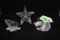 3 WATERFORD CRYSTAL PAPER WEIGHTS: HEDGE HOG, BUTTERFLY, STAR (NOT MARKED)