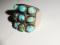 NAVAJO SILVER RING WITH 9 TURQUOISE CABOCHONS - MARKED MM