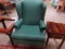 GREEN UPHOLSTERED WINGBACK CHAIR