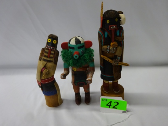 LOT OF 3 KACHINAS: (1) HOPI HE'-E'-E B. SMITH; (1) ERWIN PINO SOYOKWUHTI; (1) UNMARKED