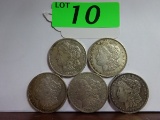 (5) AU-BU MORGAN SILVER DOLLARS: 1886, 1889, 1890, 1896, 1897