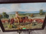 COWBOY OIL PAINTING, SIGNED LOWER RIGHT, ILLEGIBLE