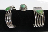 (2) BRACELETS: (1) MEXICO STERLING CUFF WITH SINGLE TURQUOISE CABOCHON
