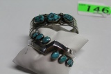 (2) CUFF BRACELETS: (1) NAVAJO STAMPED DESIGN WITH 3 NATURAL TURQUOISE STONES -
