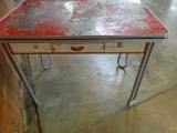 VINTAGE KITCHEN TABLE - BUTTERFLY LEAVES - CHIPPED RED PAINT