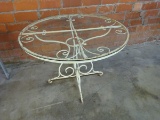 ROUND CAST IRON GLASS TOP PATIO TABLE