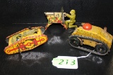 3 ANTIQUE MILITARY TIN TOYS FROM 1930'S, 2 TANKS (ONE WORKS) AND MACHINE GUN