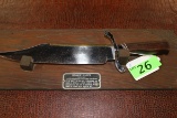 REPRODUCTION OF A BOWIE KNIFE ON DISPLAY BOARD