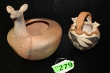 TWO NATIVE AMERICAN POTS: DEER POT SIGNED JESSIE MARCUS TAOS PUEBLO '96 (REPAIR TO ONE EAR) & ACOMA