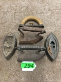 (4) ANTIQUE CAST-IRON IRONS