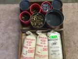 RELOADING LOT: (7) COFFEE CANS FILLED WITH SHOT; (3) SACKS (20 LB EA) OF SHOT