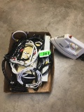 ASSORTED ITEMS INCLUDING NORELCO IRON; RADIO SHACK HDMI CABLES; POWER STRIPS & ASSORTED CABLES