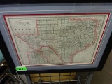 ORIGINAL TEXAS MAP, 1880'S MATTED AND FRAMED
