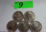 (5) AU-BU MORGAN SILVER DOLLARS: 1886, 1889, 1890, 1896, 1897