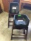 2 WOOD CHILD'S HIGH CHAIRS AND 2 PLASTIC BOOSTER SEATS