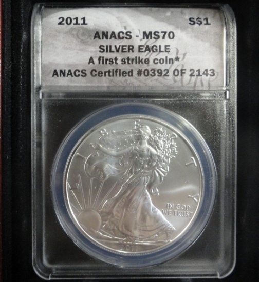 2011 ANACS MS70 SILVER EAGLE IN WOODEN DISPLAY BOX