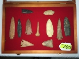 DISPLAY CASE OF PALEO INDIAN ARTIFACTS