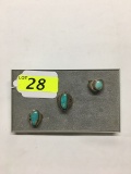 3 TURQUOISE AND SILVER NATIVE AMERICAN RINGS: NO MARKS