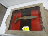 FLINT KNIFE WITH ANTLER HANDLE IN RUSTIC SHADOWBOX