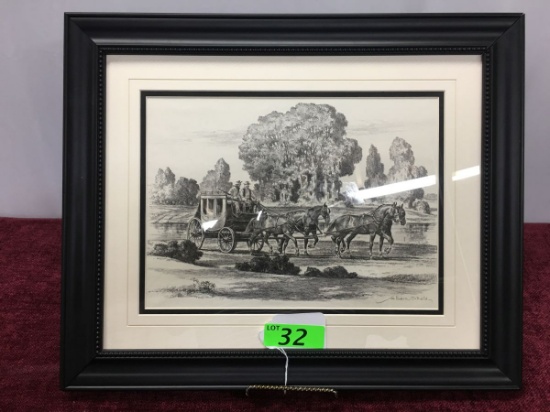 ALBERT TURNER SIGNED LITHOGRAPH "STAGECOACH" MATTED AND FRAMED