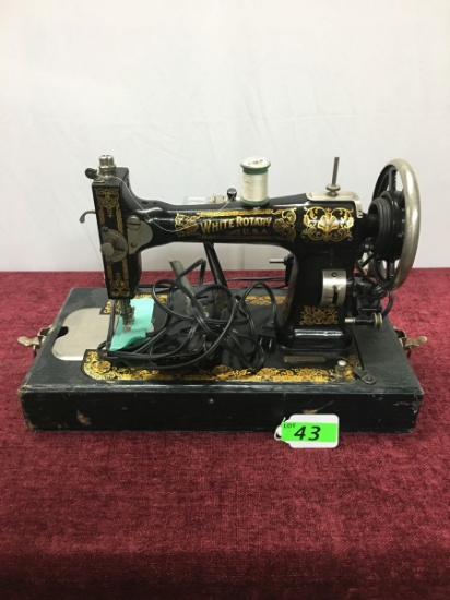 ANTIQUE PORTABLE WHITE ROTARY ELECTRIC SEWING MACHINE