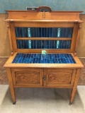 ART NOVEAU WASH STAND WITH BLUE TILE BACK SPLASH AND TOP,