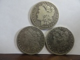 (3) CIRCULATED MORGAN SILVER DOLLARS, 1881, 1883, 1900-O