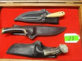 (3) P. SHULGA   HAND MADE SHEATH KNIVES WITH DISPLAY CASE