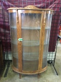 MODERN CURVED GLASS OAK DISPLAY CABINET