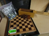 HANDMADE MESQUITE DOMINOES, BAG OF MARBLES, OAKMONT COLLECTION CHECKER SET