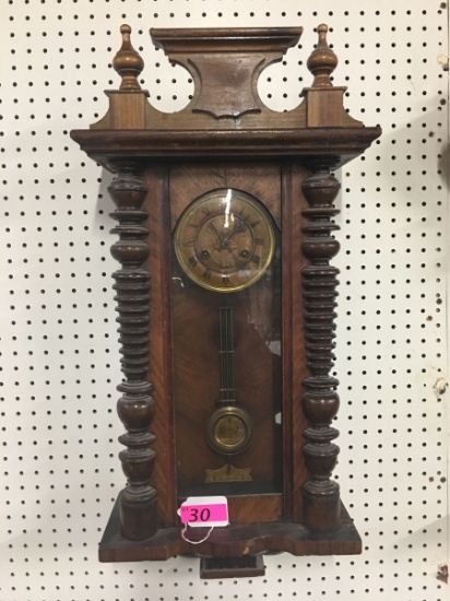 ANTIQUE GERMAN  COLUMN WALL CLOCK WITH AN ANGEL FACE DIAL