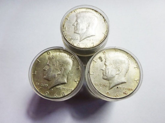 (3) 20-COIN ROLLS 40% SILVER KENNEDY HALF DOLLARS