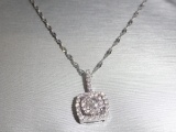 10KT WHITE GOLD  AND DIAMOND PRINCESS FRAMED PENDANT