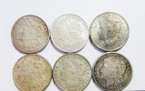 (6) MORGAN SILVER DOLLARS: (3) 1921, (3) 1921-S