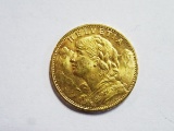 SWISS GOLD 20 FRANCS HELVITIA 1914 GOLD COIN