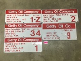 (5) PORCELAIN GETTY OIL COMPANY WELL SIGNS