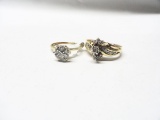 TWO 10 KT LADIES YELLOW GOLD AND DIAMOND RINGS