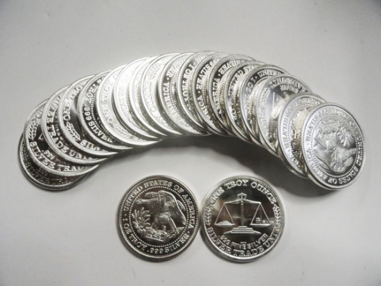 ROLL OF (20) ONE TROY OUNCE .999 FINE SILVER ROUNDS
