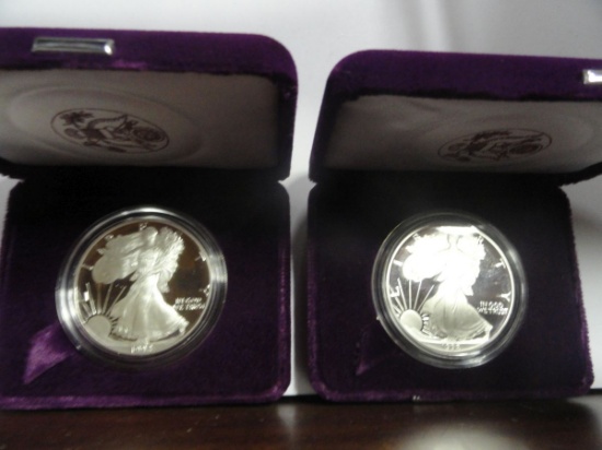 (2) 1992 PROOF AMERICAN EAGLE .999 SILVER ONE TROY OUNCE COINS