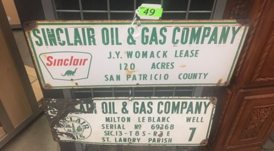 (2) SINCLAIR OIL AND GAS CO PORCELAIN SIGNS: