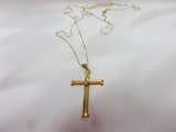 14KT YELLOW GOLD CROSS AND CHAIN WITH A SINGLE DIAMOND 3.37 G