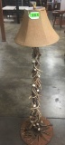 WOOD & ANTLER FLOOR LAMP WITH BURLAP LAMP SHADE