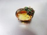 14KT YELLOW GOLD AND GEMSTONE LADY BUG RING