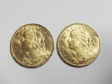 (2) SWISS 20 FRANC HELVETIA GOLD COINS