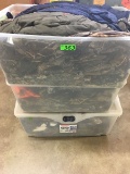 3 PLASTIC TOTES FILLED WITH HUNTING CLOTHING, SIZE L-XL