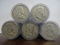 (5) ROLLS OF 20 MIXED DATE, CIRCULATED 90% SILVER FRANKLIN HALF DOLLARS